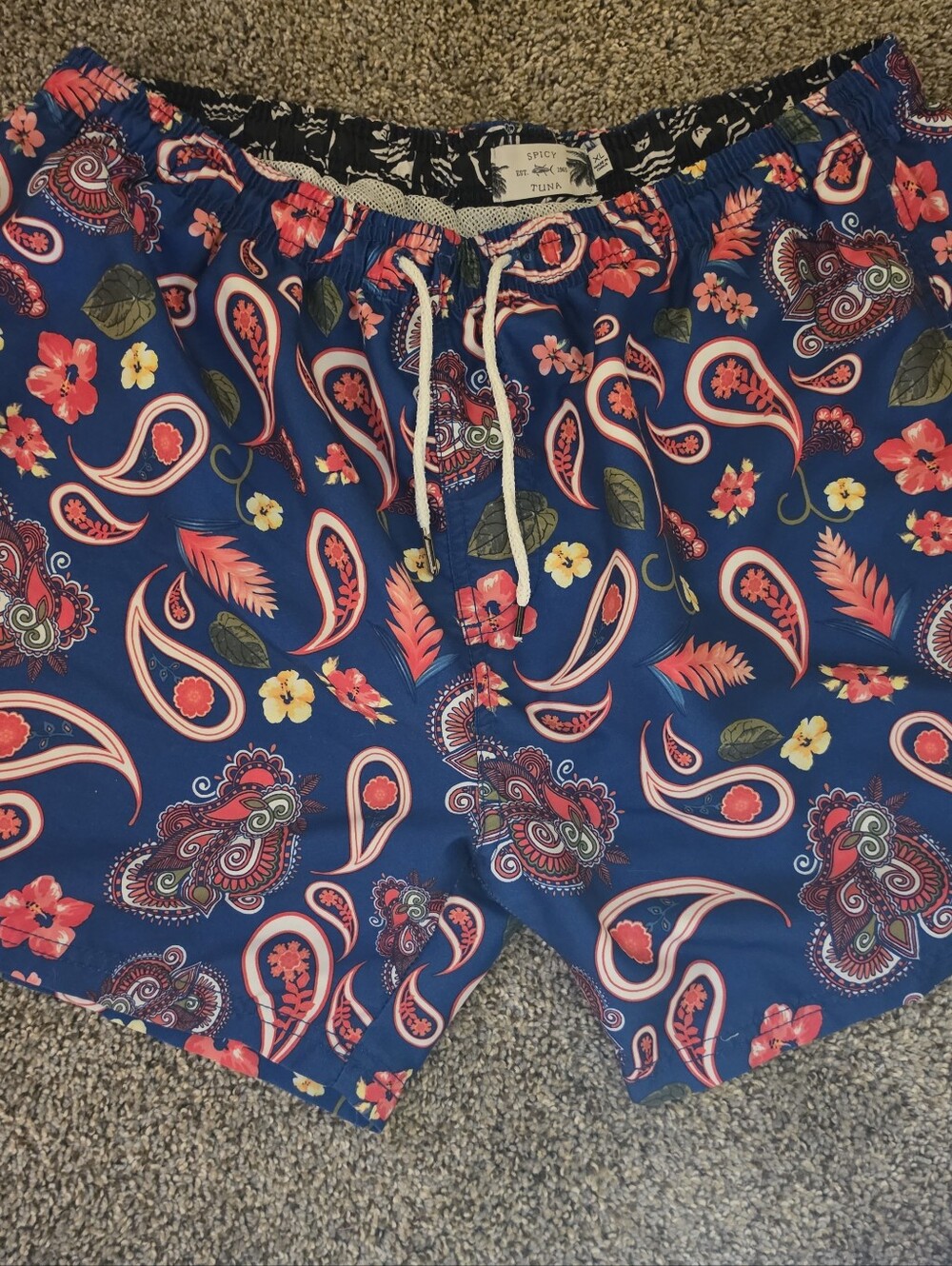 Spicy Tuna Men's Blue Paisley Floral Swim Trunks
